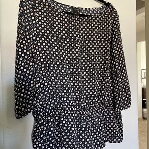 Ann Taylor Navy Blue and Cream Dots Blouse